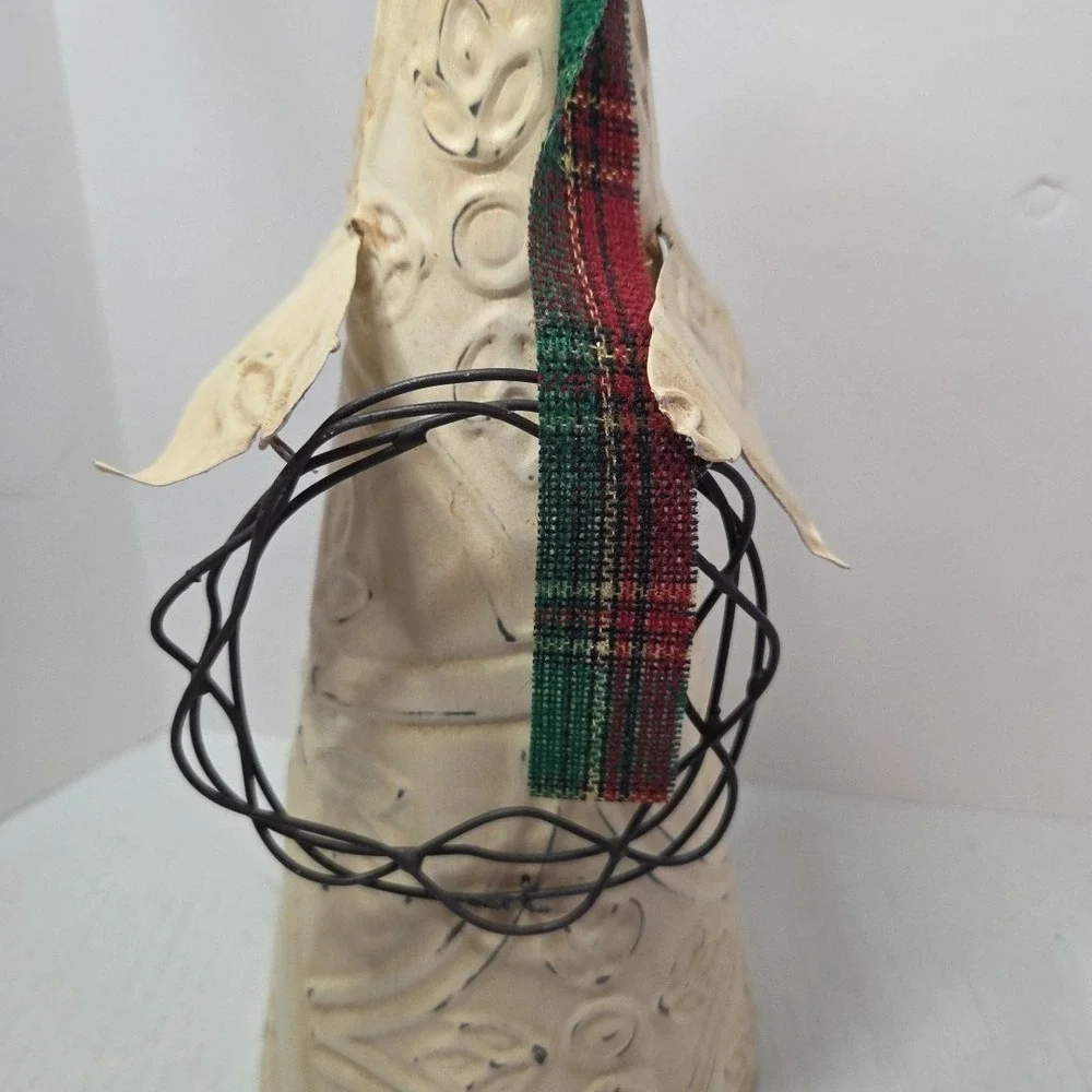 Midwest Cannon Falls Tile Santa W/Wire Wreath Tree Topper Folk Metal Cream W/Box